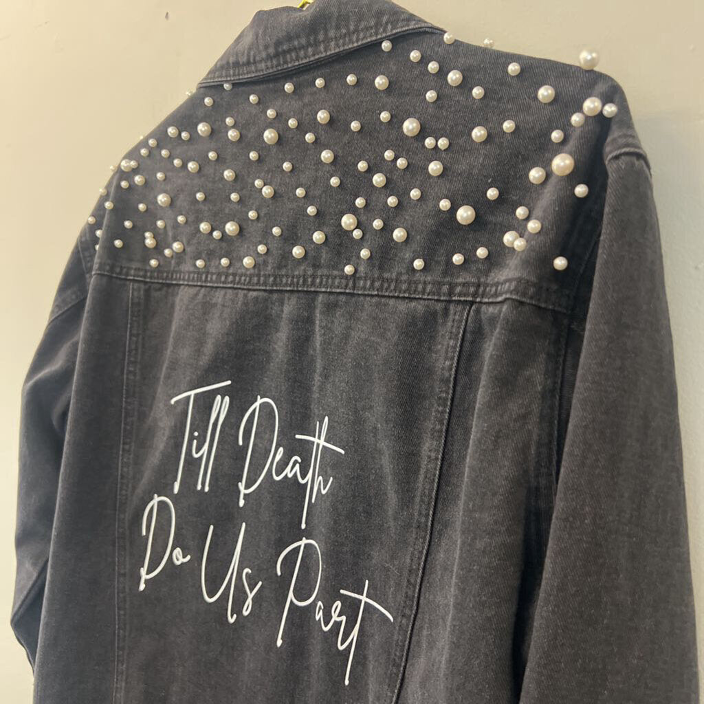 Black Denim Jacket with Pearls Medium