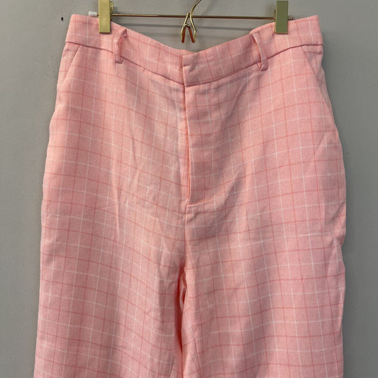 Pink Plaid Straight Leg Pants Large