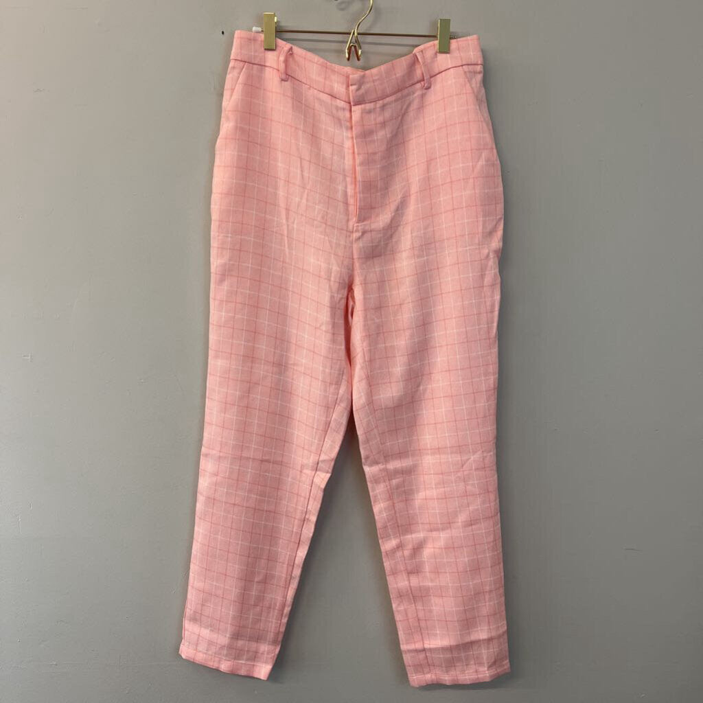 Pink Plaid Straight Leg Pants Large