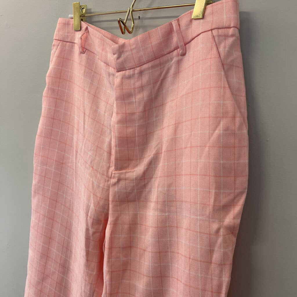 Pink Plaid Straight Leg Pants Large