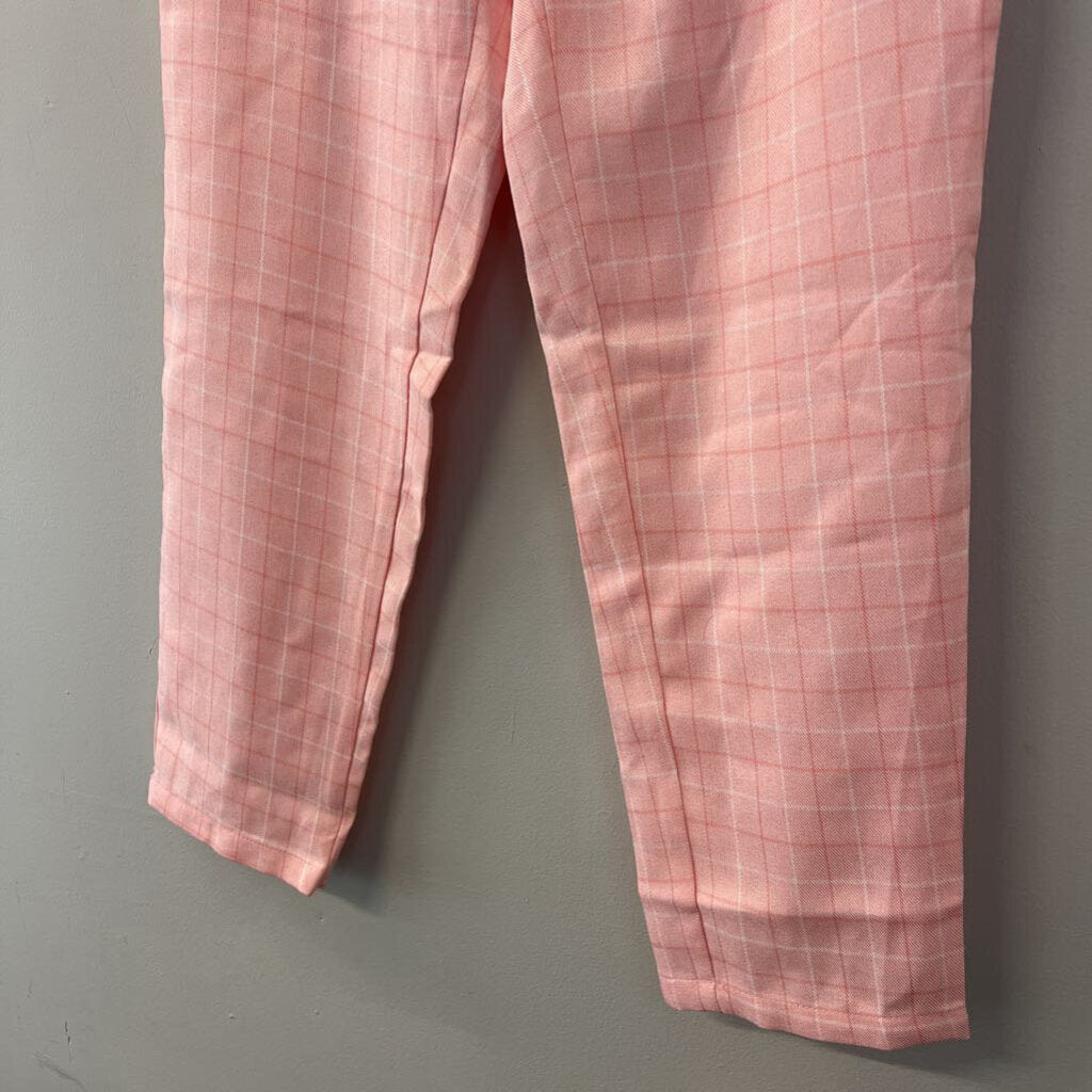 Pink Plaid Straight Leg Pants Large