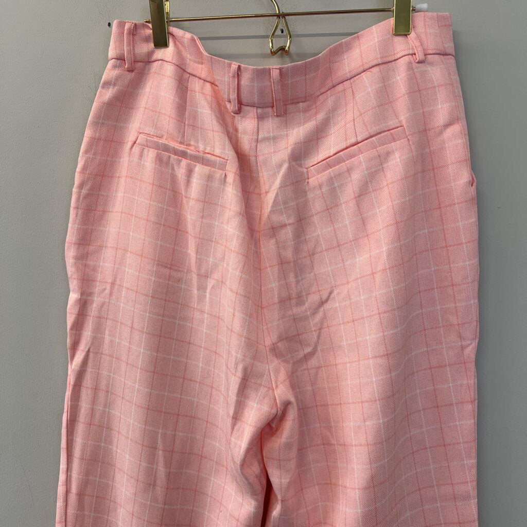 Pink Plaid Straight Leg Pants Large