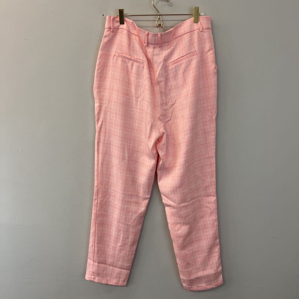 Pink Plaid Straight Leg Pants Large