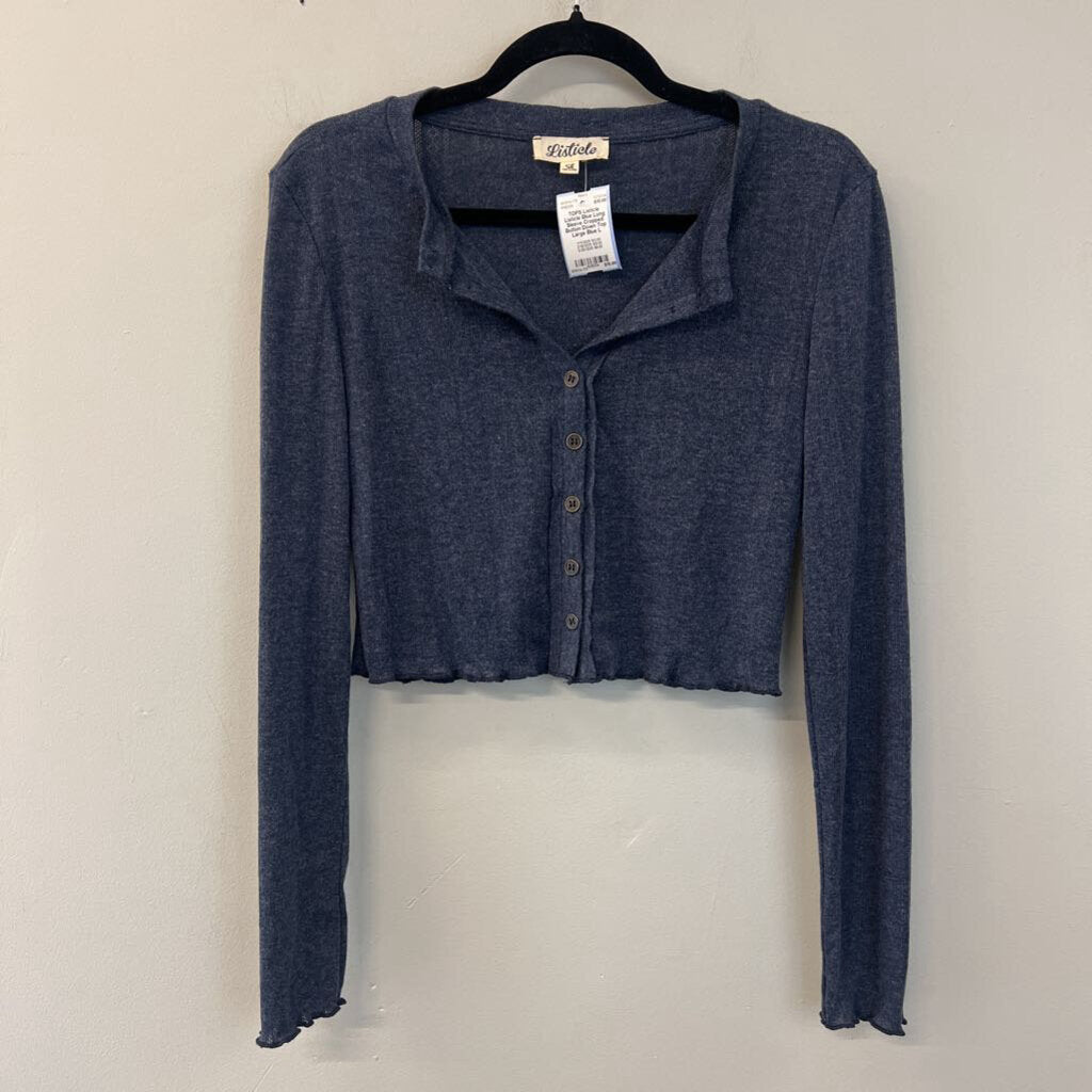 Listicle Blue Long Sleeve Cropped Button Down Top Large