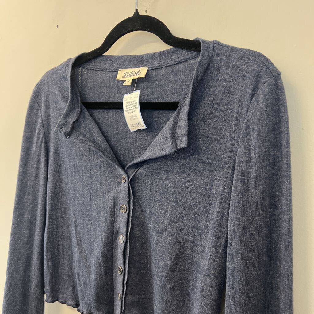 Listicle Blue Long Sleeve Cropped Button Down Top Large