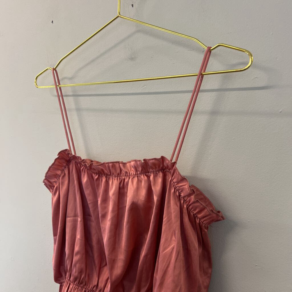 Pink Silky Ruffle Crop Tank Large