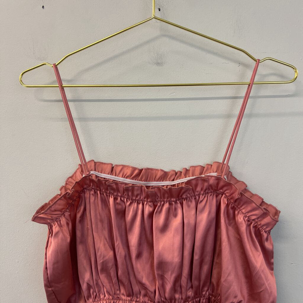 Pink Silky Ruffle Crop Tank Large