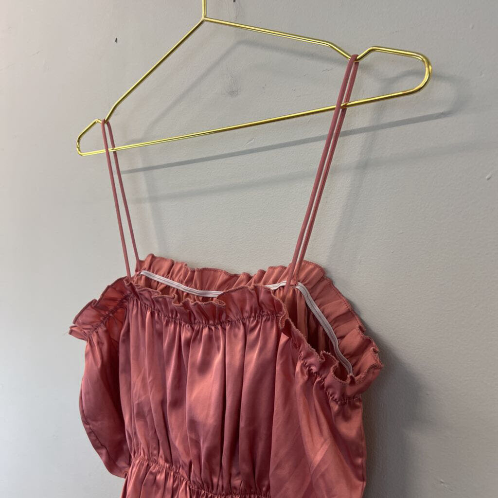 Pink Silky Ruffle Crop Tank Large