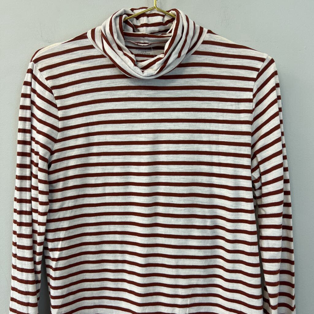 Madewell Brown/ White Striped Long Sleeve Turtleneck Top Large