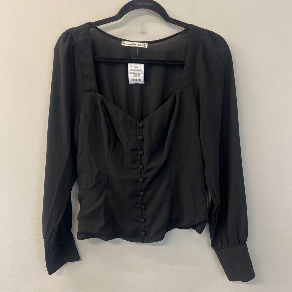 Abercrombie and Fitch Black Long Sleeve Button Front Top Medium