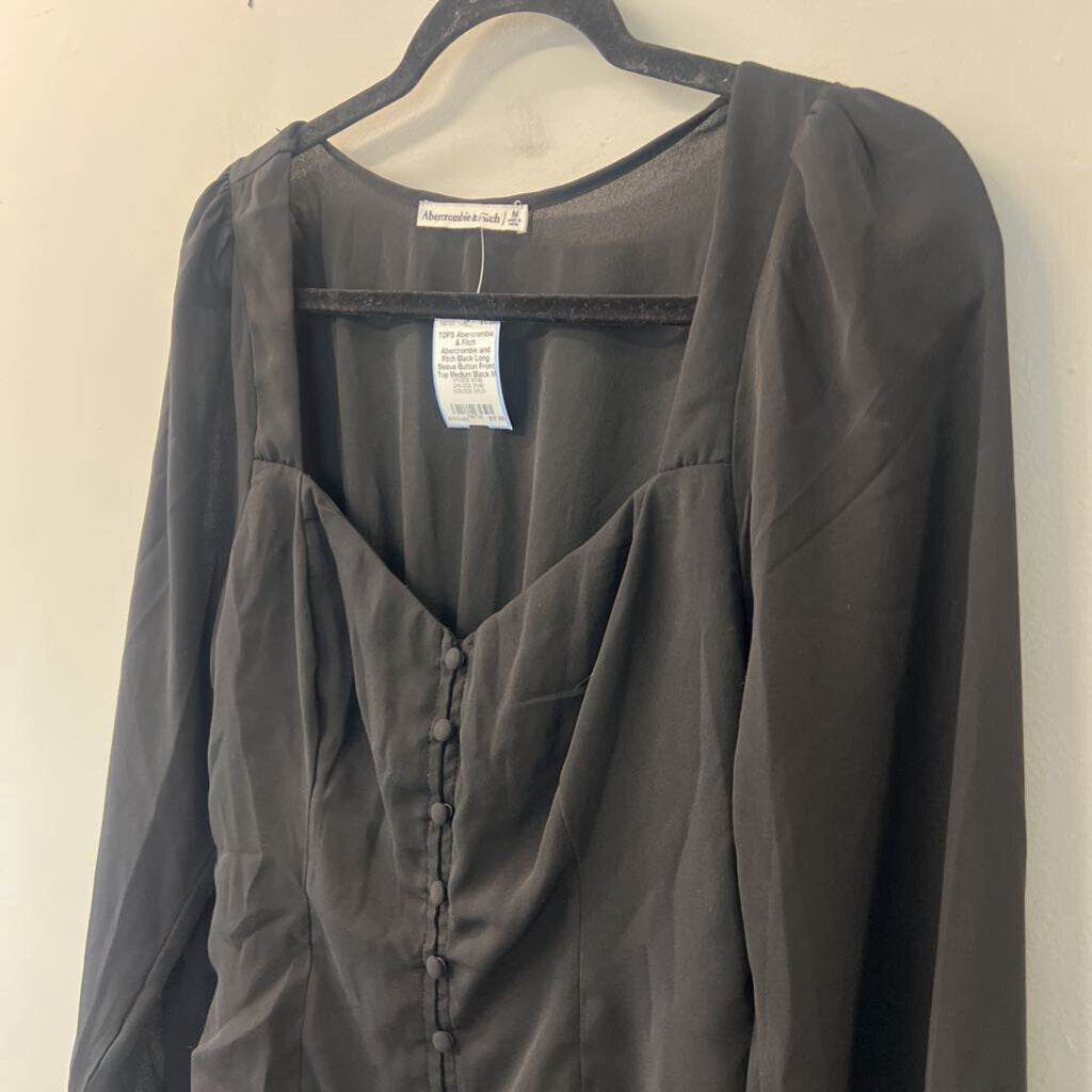 Abercrombie and Fitch Black Long Sleeve Button Front Top Medium