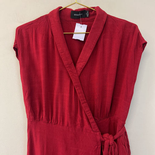 Mink Pink Red Short Sleeve Wrap Romper Medium