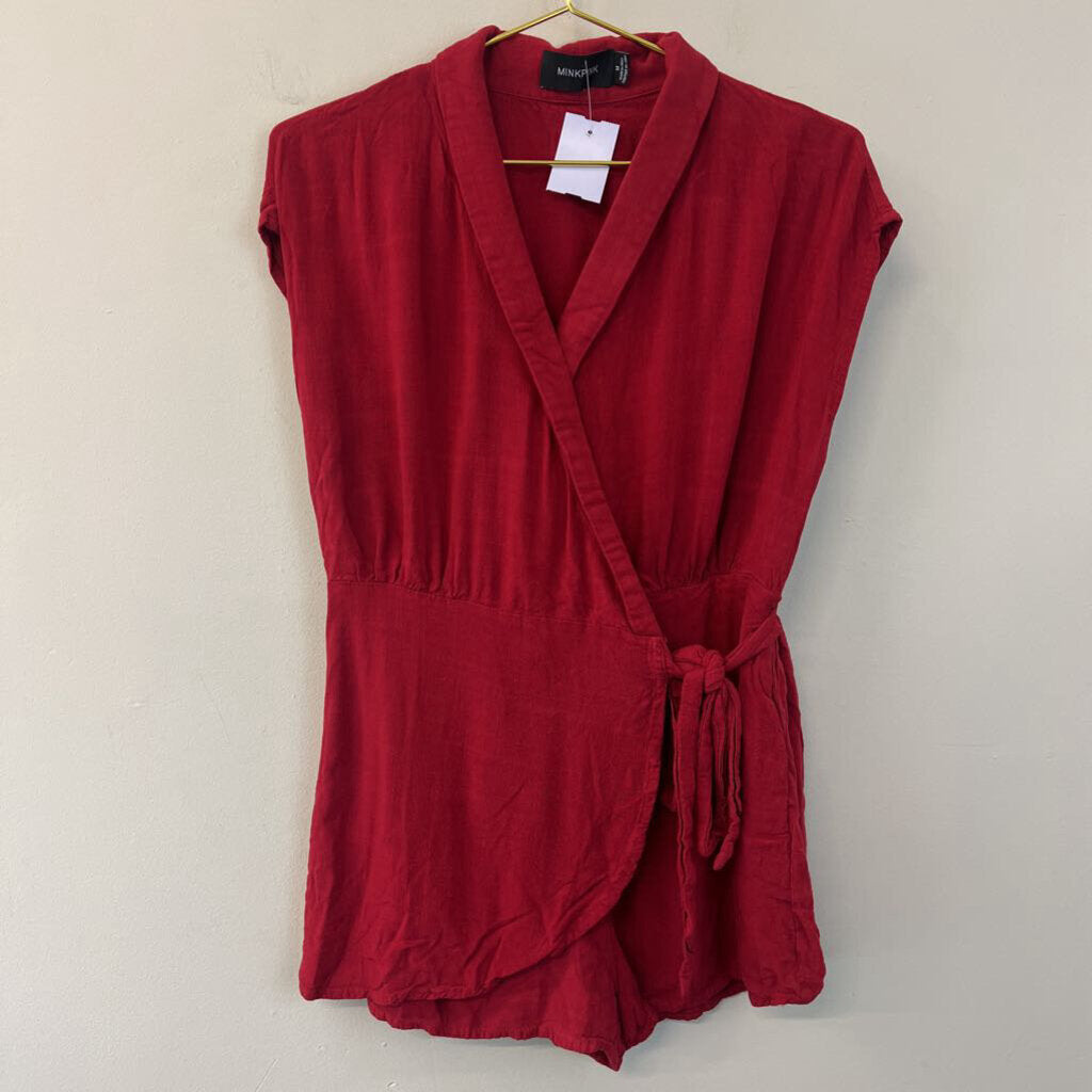 Mink Pink Red Short Sleeve Wrap Romper Medium