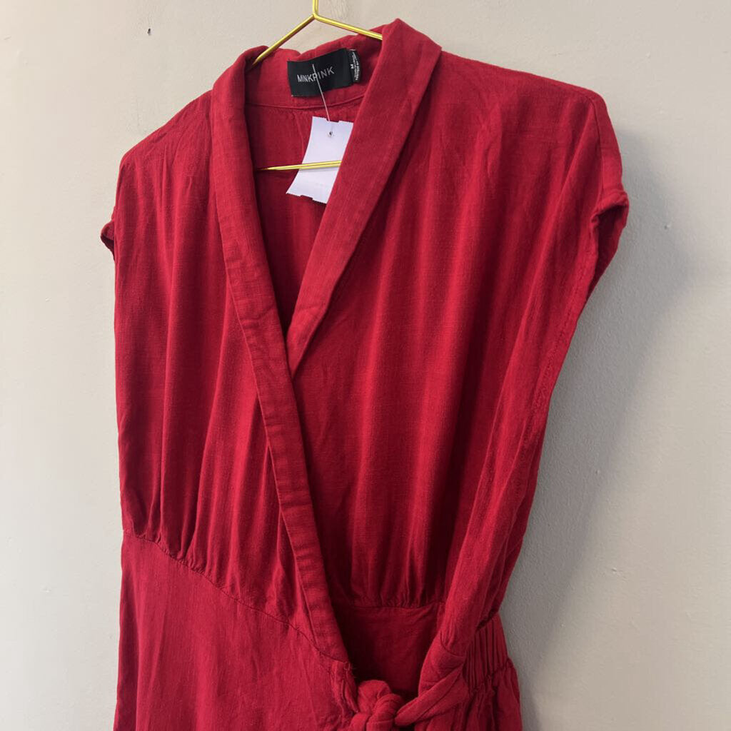 Mink Pink Red Short Sleeve Wrap Romper Medium