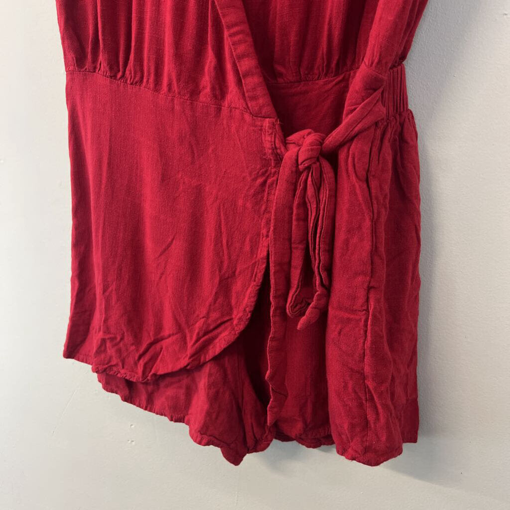 Mink Pink Red Short Sleeve Wrap Romper Medium