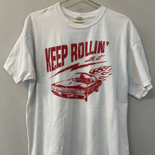 Altar'd State White/ Red Keep Rolling Short Sleeve Graphic Tee Large