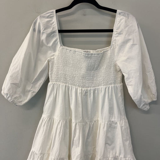 HYFVE White Short Puff Sleeve Smocked Top Dress Large