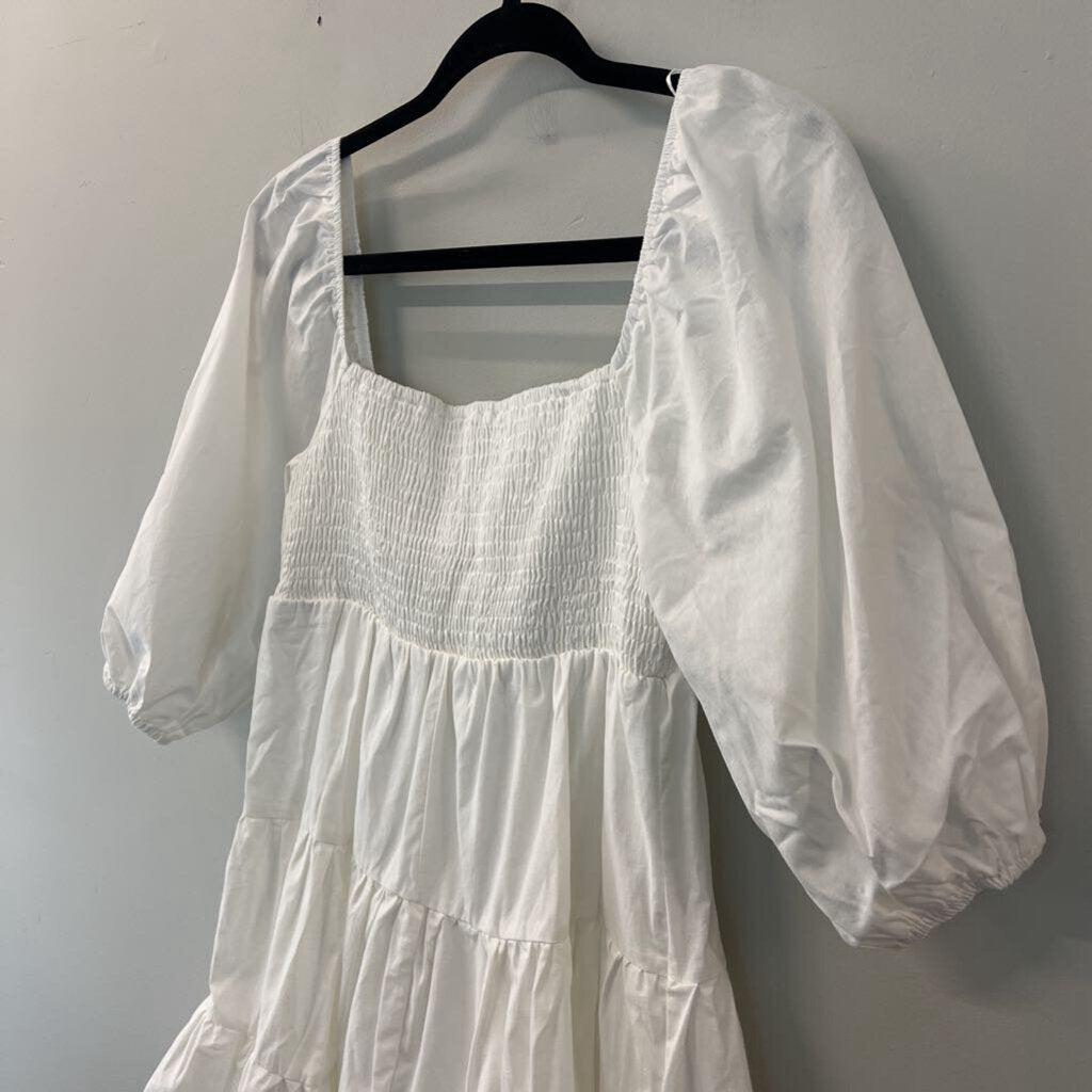 HYFVE White Short Puff Sleeve Smocked Top Dress Large