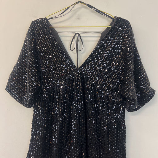 Wish List Black Sequin Short Puff Sleeve Dress M/L