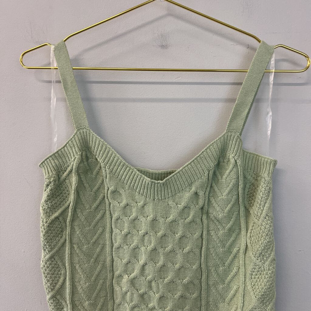 Cotton Emporium Green/ White Cable Knit Sweater Tank Large