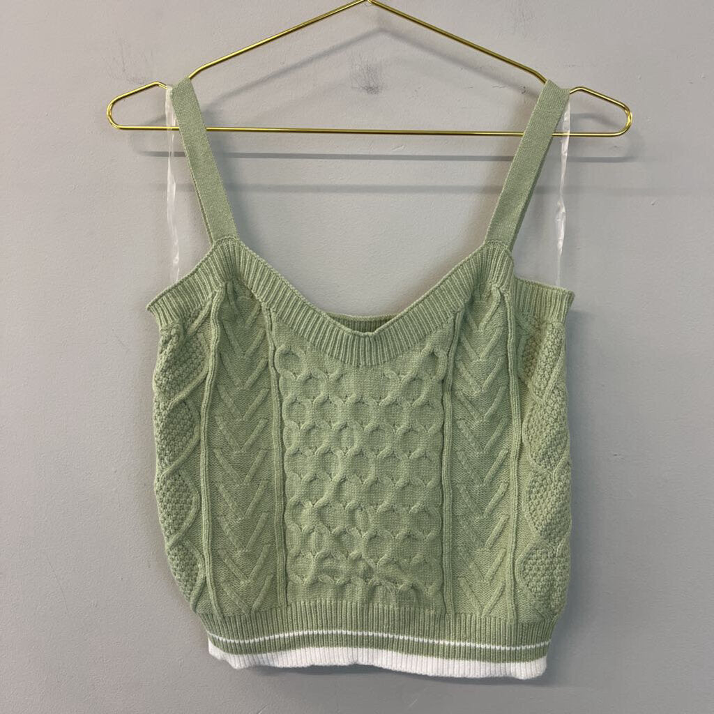 Cotton Emporium Green/ White Cable Knit Sweater Tank Large