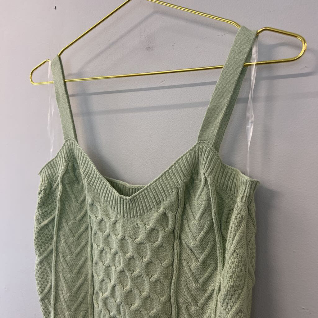 Cotton Emporium Green/ White Cable Knit Sweater Tank Large