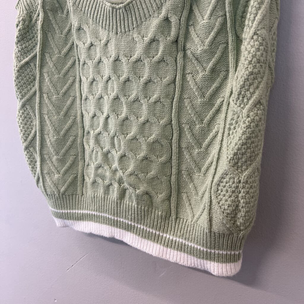 Cotton Emporium Green/ White Cable Knit Sweater Tank Large