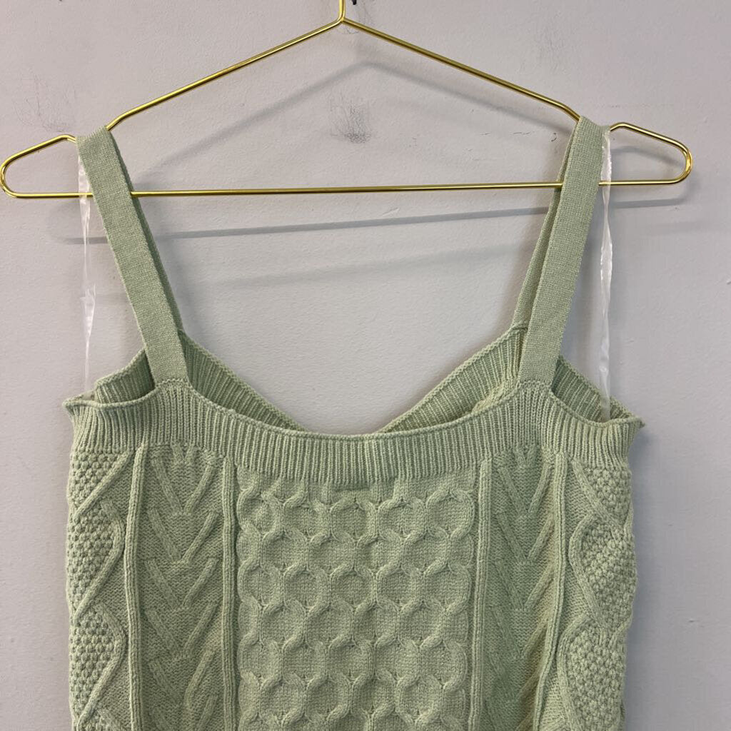 Cotton Emporium Green/ White Cable Knit Sweater Tank Large