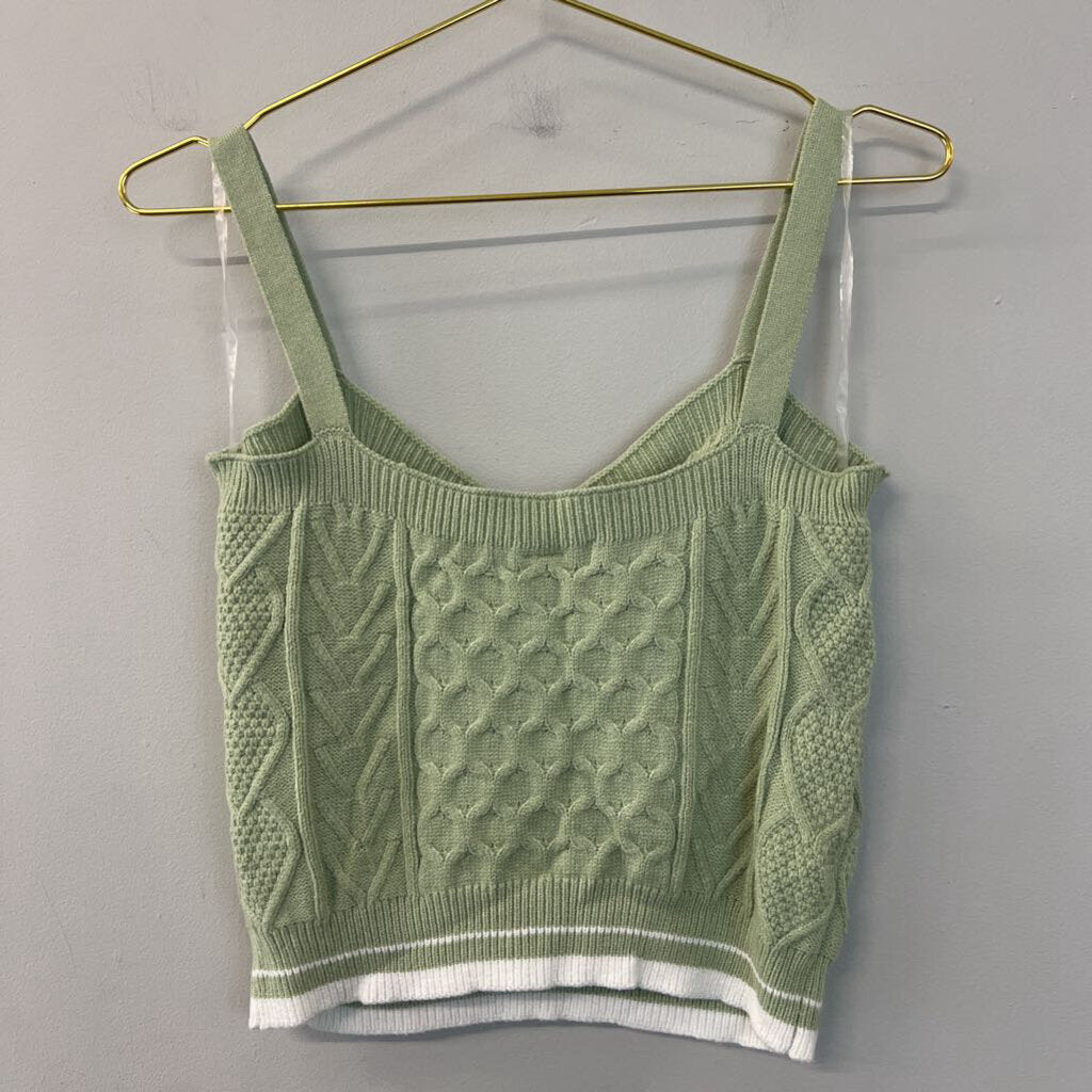 Cotton Emporium Green/ White Cable Knit Sweater Tank Large