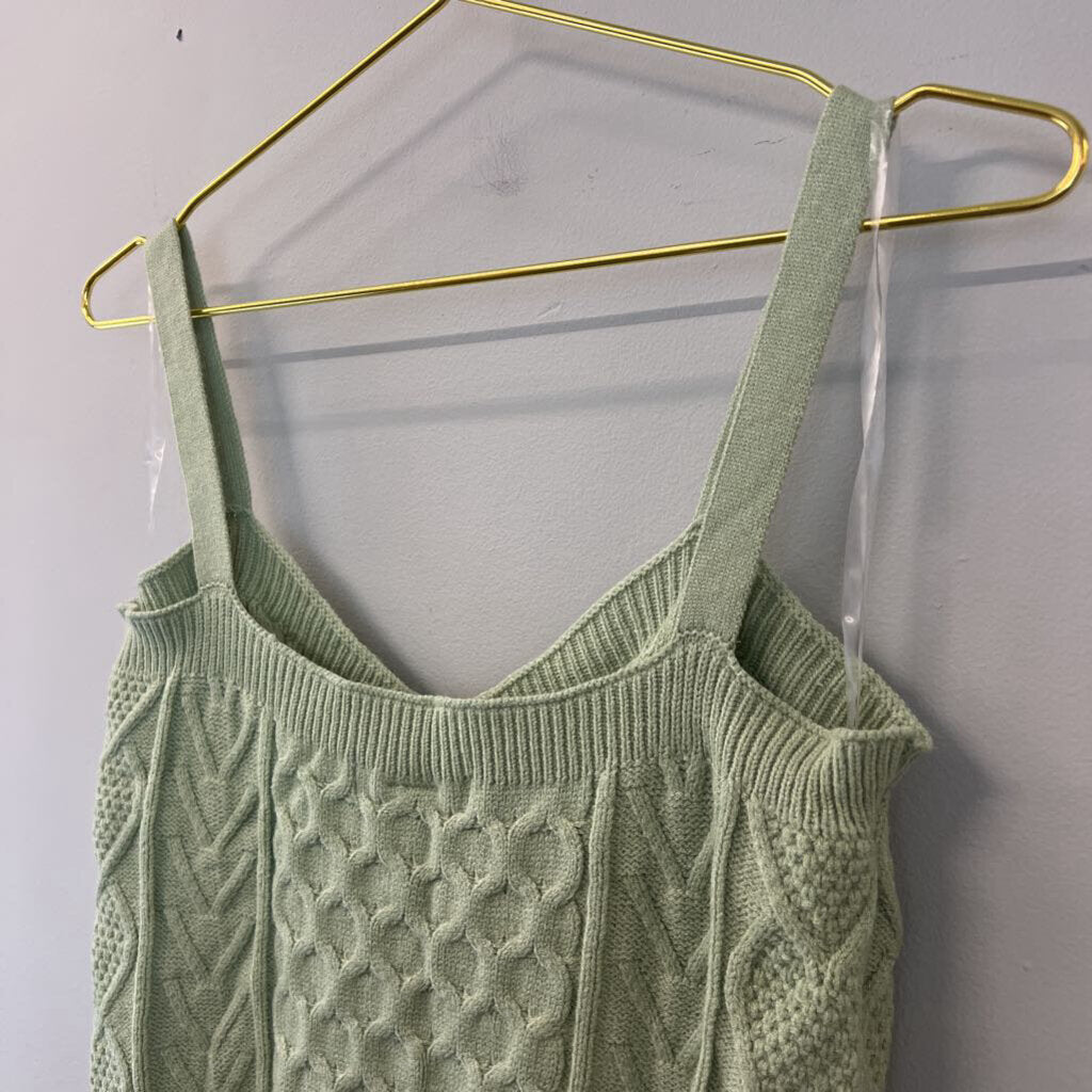 Cotton Emporium Green/ White Cable Knit Sweater Tank Large