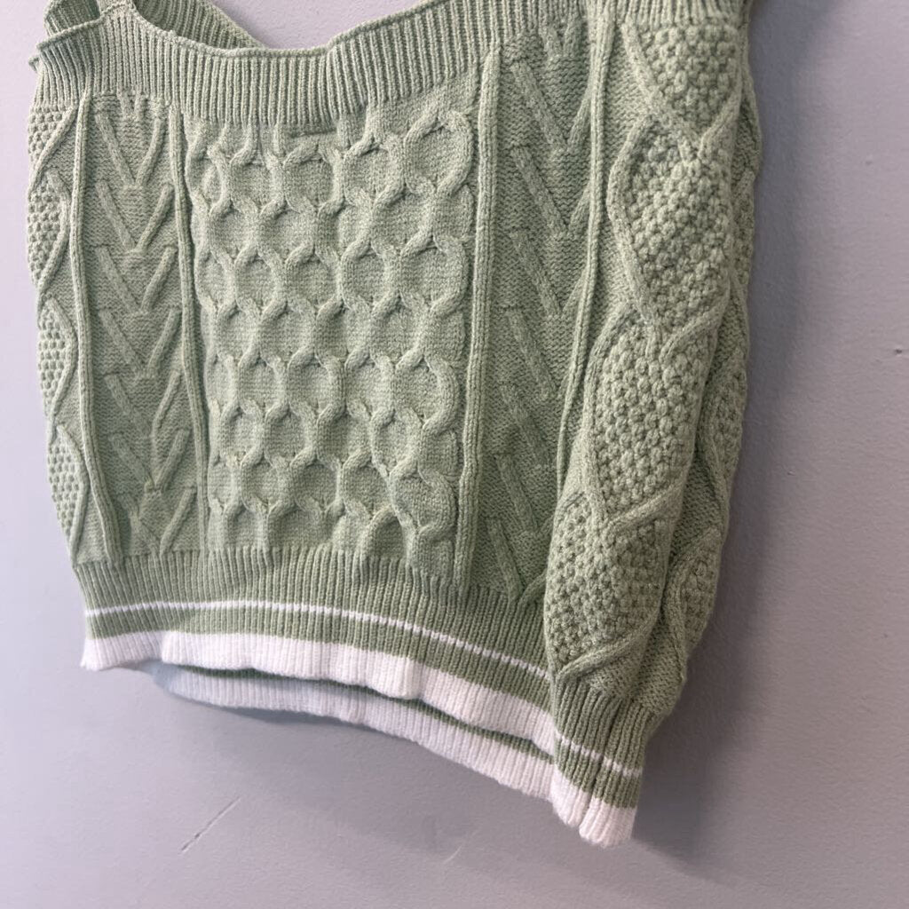 Cotton Emporium Green/ White Cable Knit Sweater Tank Large