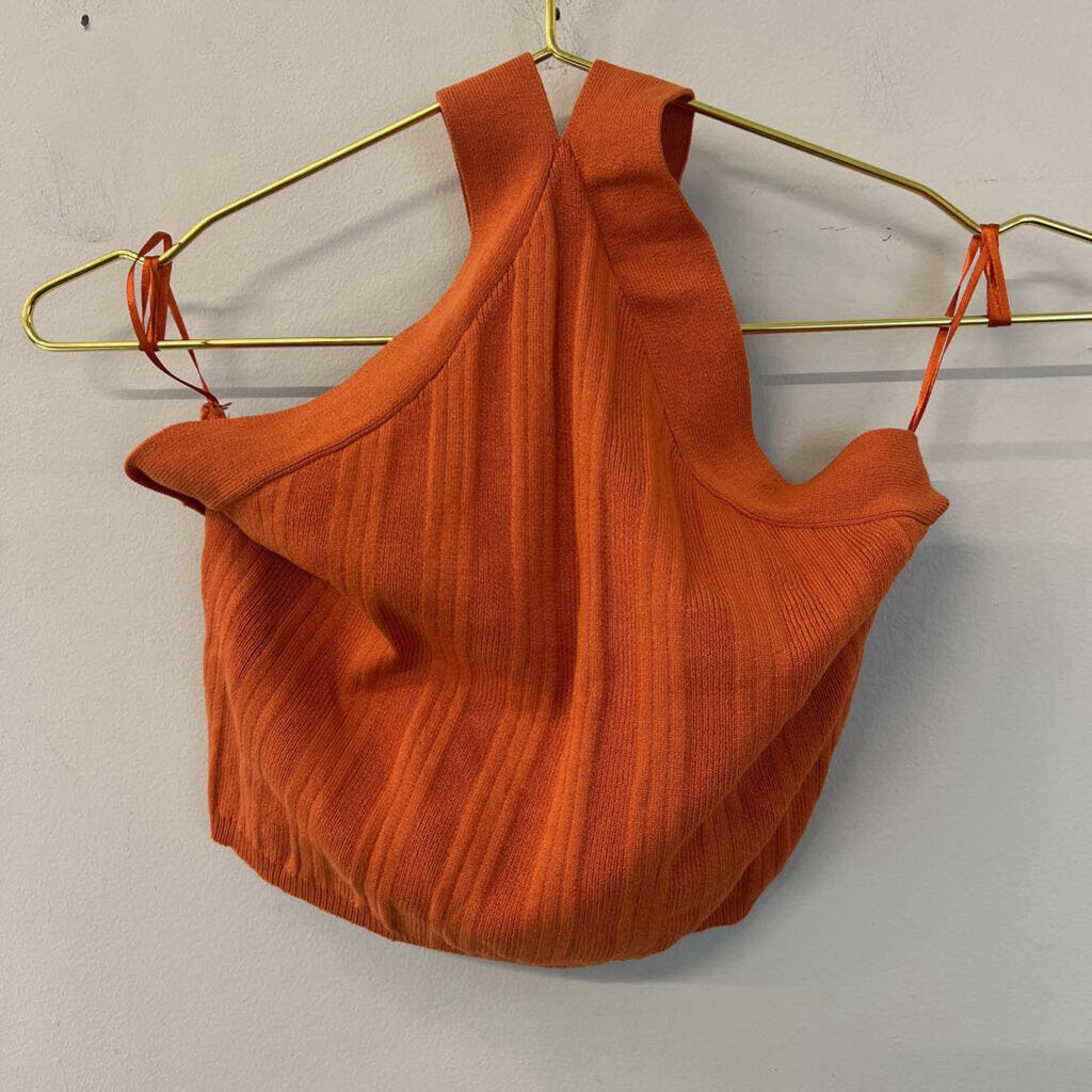 Miss Love Orange Cropped Halter Top Large