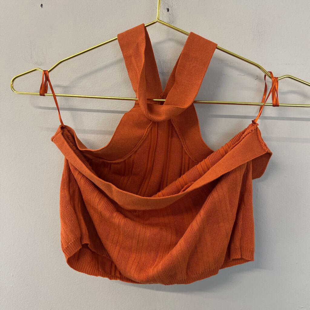 Miss Love Orange Cropped Halter Top Large