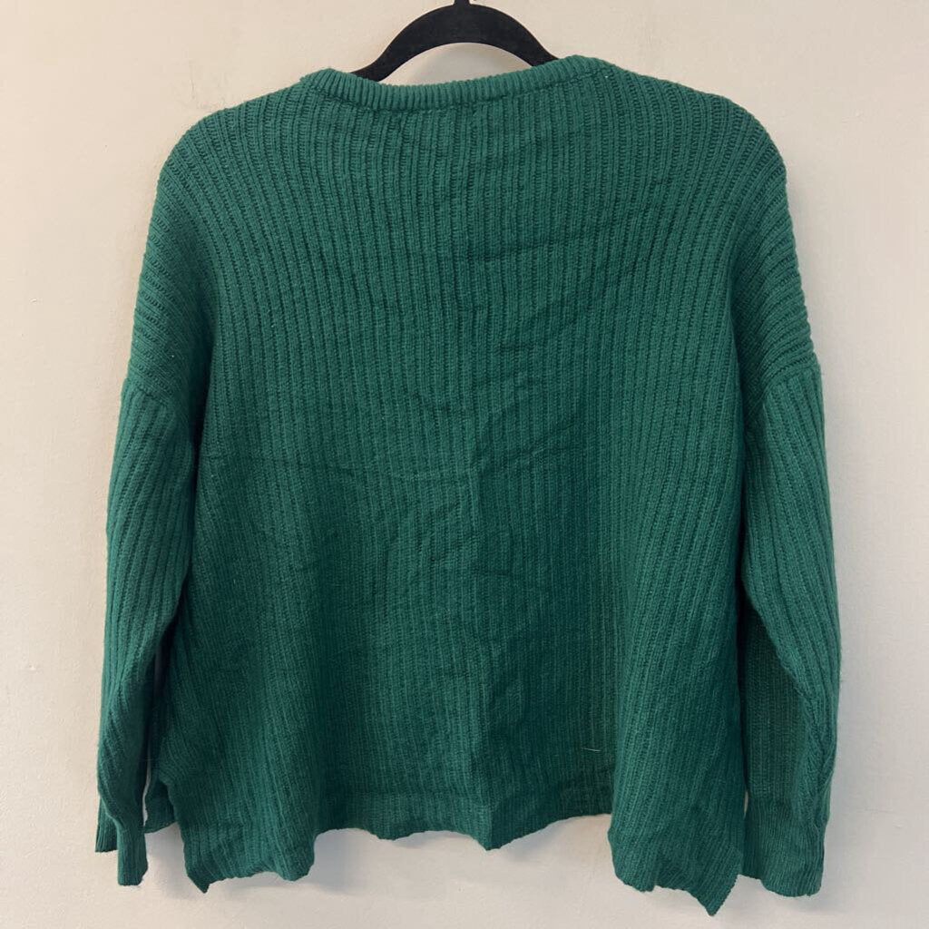 Green Knit Long Sleeve Cropped Sweater Small