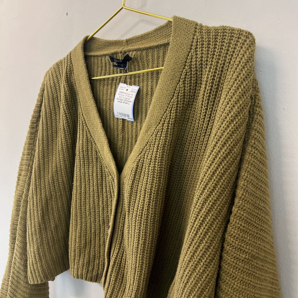 Forever 21 Green Knit Cropped Cardigan Sweater Large