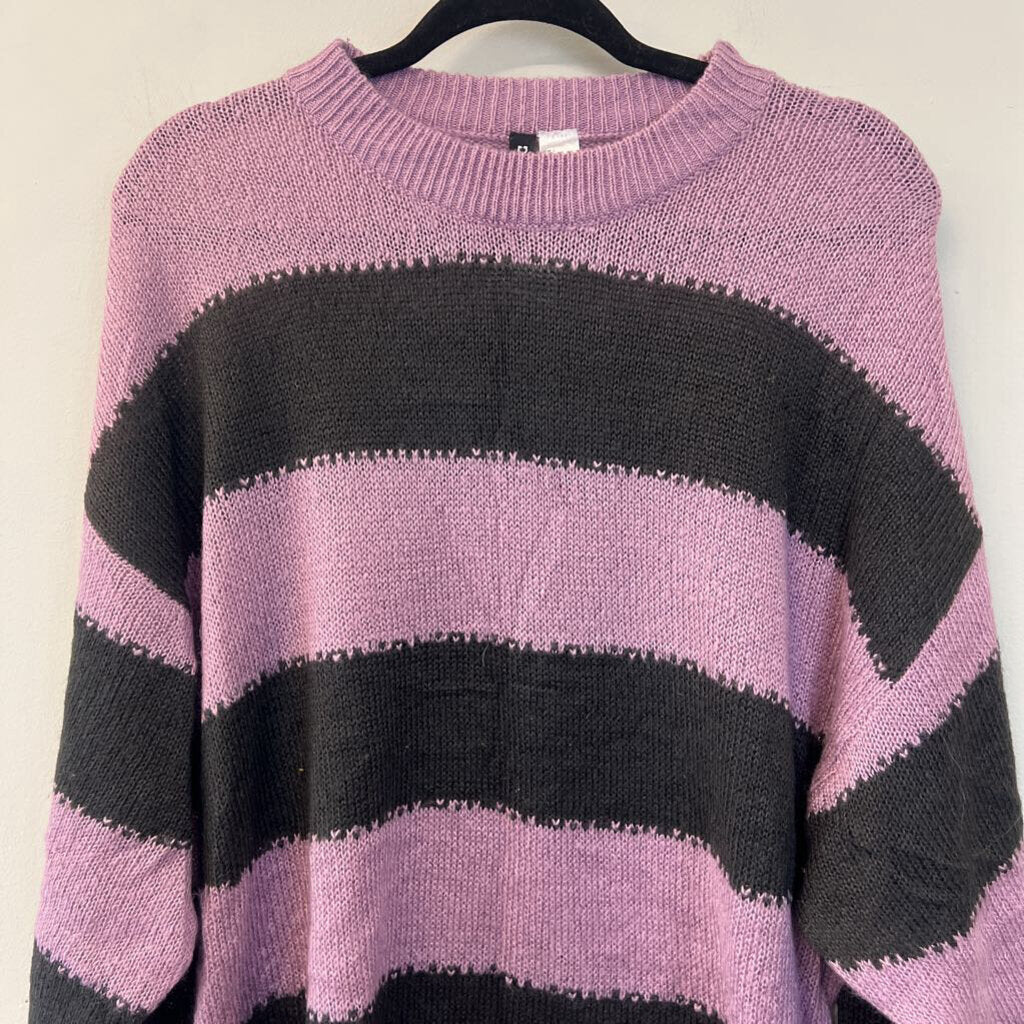 Divided Purple/ Black Striped Knit Long Sleeve Sweater Large