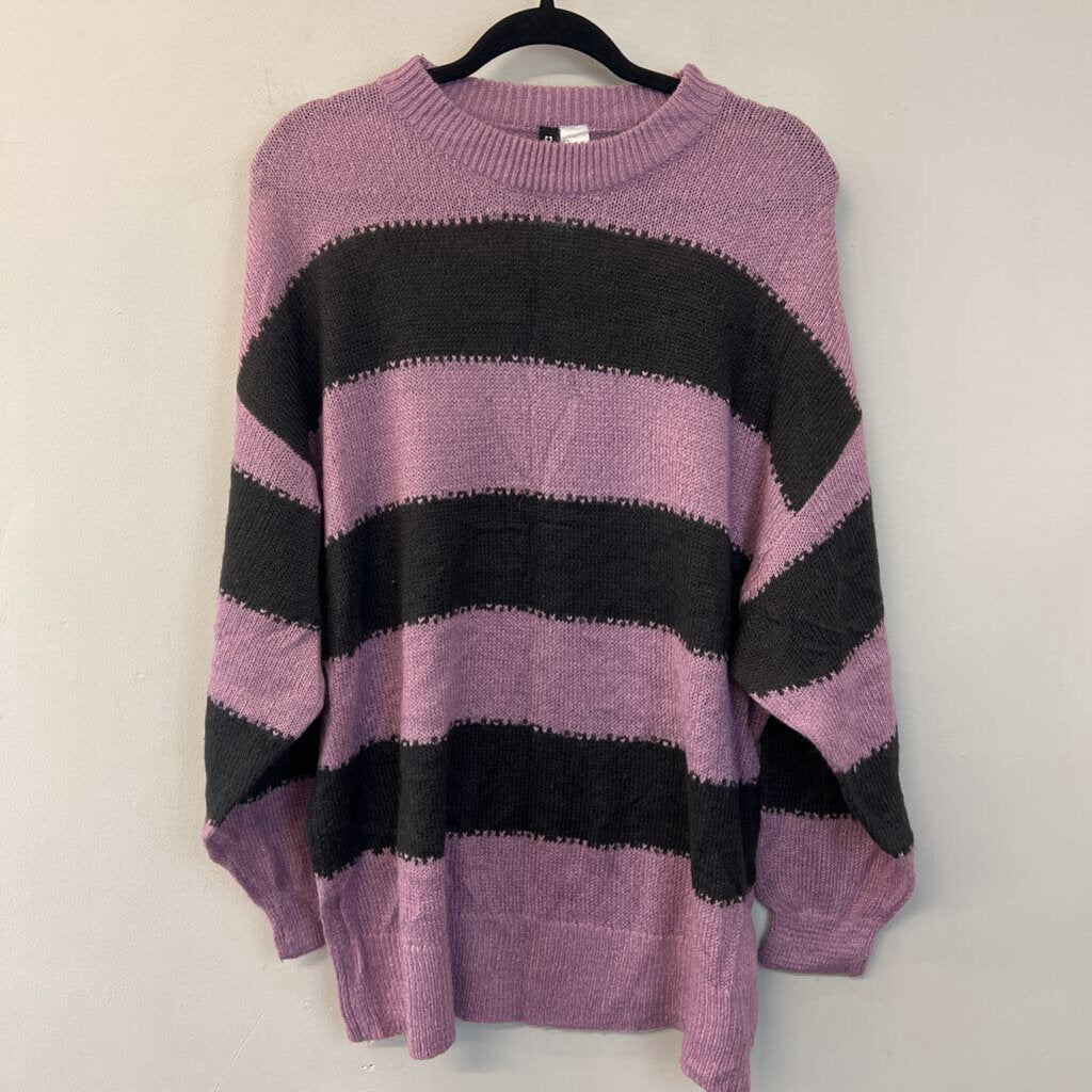 Divided Purple/ Black Striped Knit Long Sleeve Sweater Large