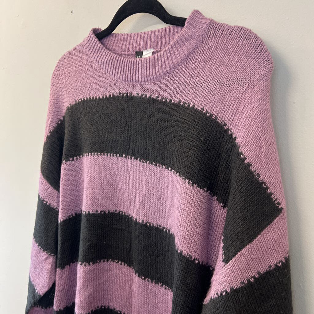 Divided Purple/ Black Striped Knit Long Sleeve Sweater Large