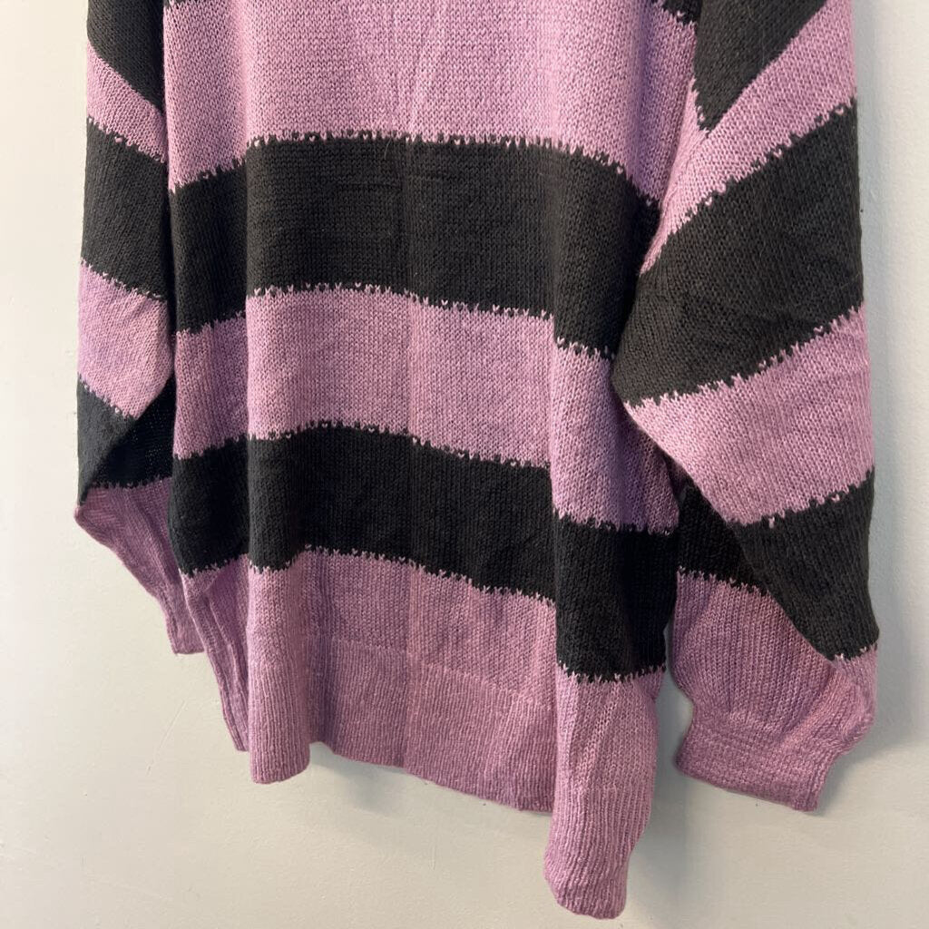 Divided Purple/ Black Striped Knit Long Sleeve Sweater Large