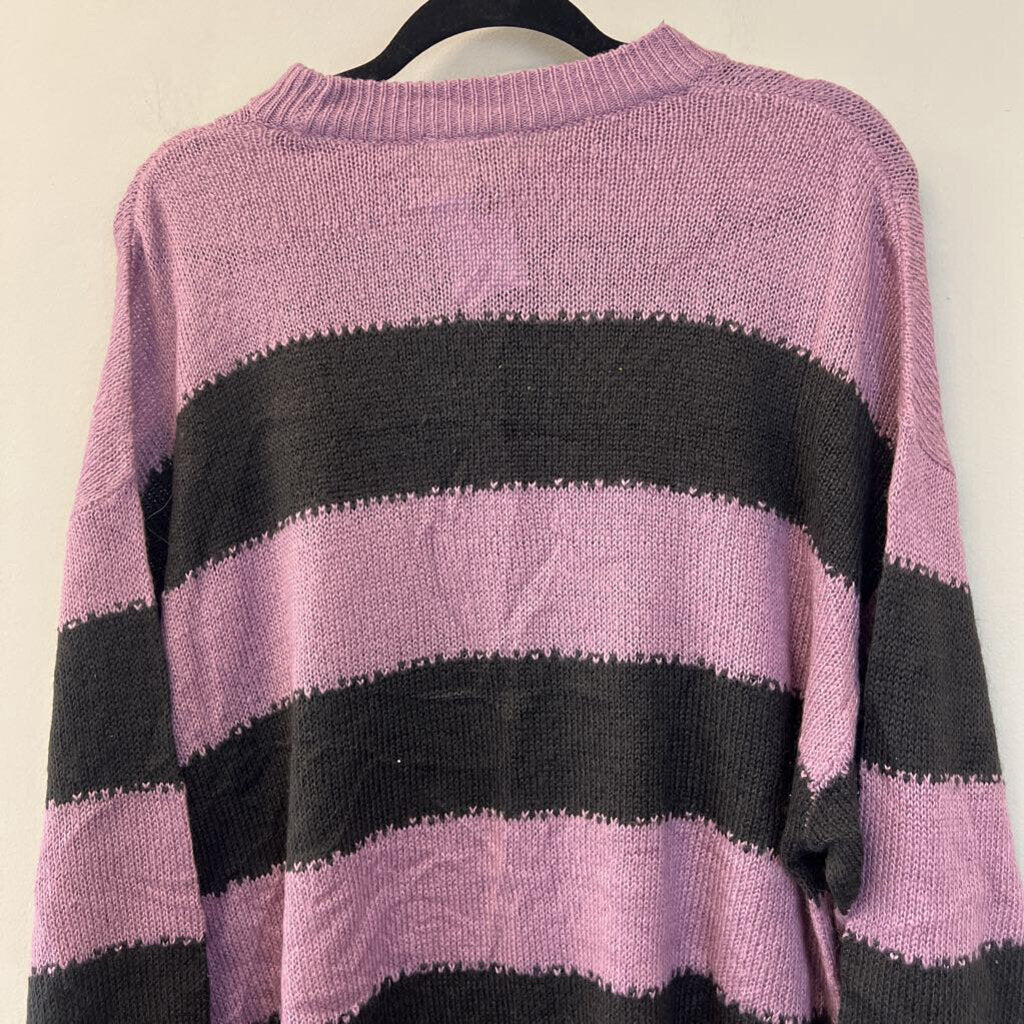 Divided Purple/ Black Striped Knit Long Sleeve Sweater Large