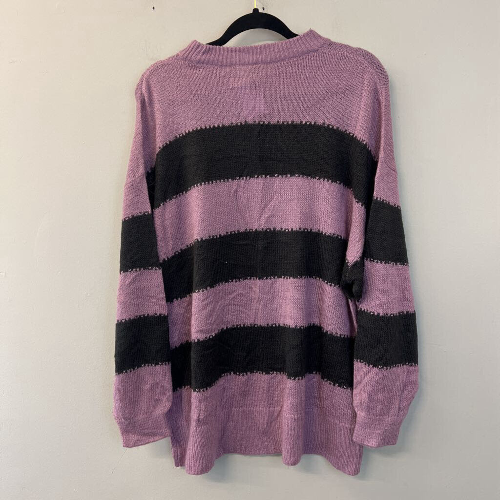 Divided Purple/ Black Striped Knit Long Sleeve Sweater Large