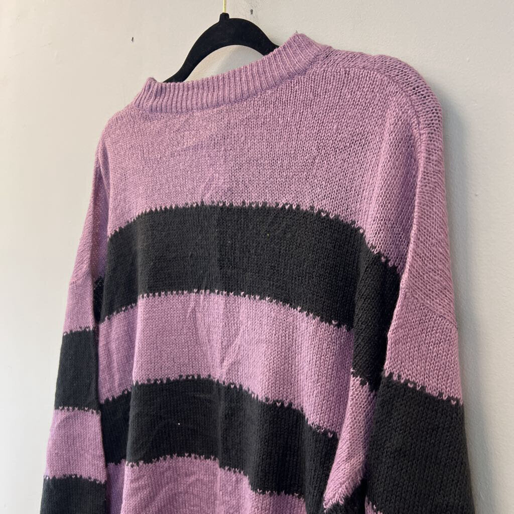 Divided Purple/ Black Striped Knit Long Sleeve Sweater Large