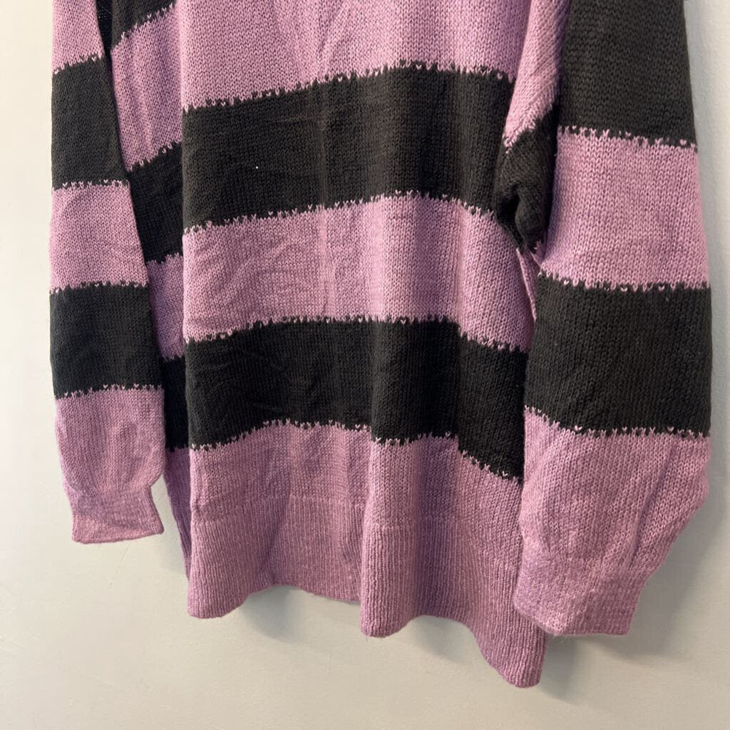 Divided Purple/ Black Striped Knit Long Sleeve Sweater Large