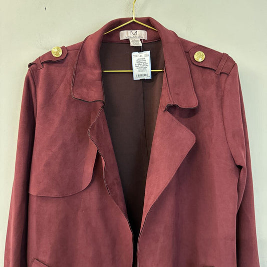 Magaschoni Burgundy Suede Open Front Long Jacket Large