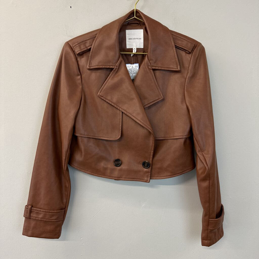 Avec Les Filles Brown Faux Leather Cropped Jacket Small