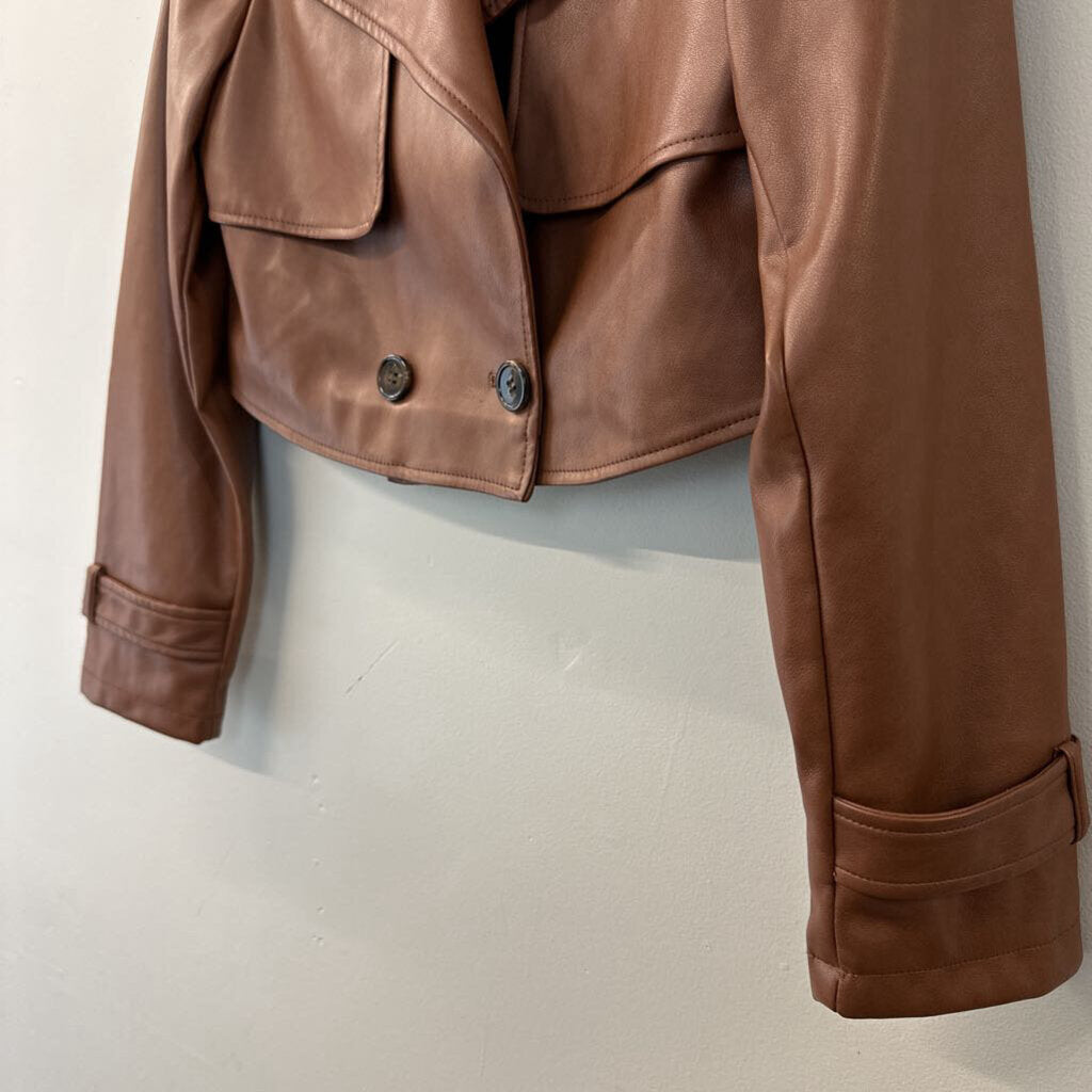 Avec Les Filles Brown Faux Leather Cropped Jacket Small