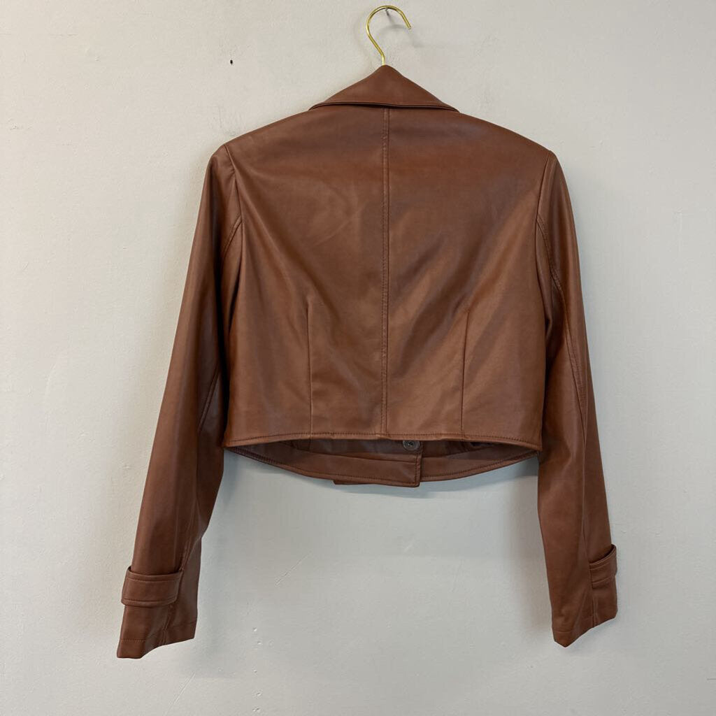 Avec Les Filles Brown Faux Leather Cropped Jacket Small