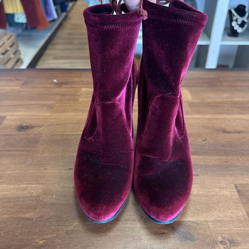 Stuart Weitzman Burgundy Velvet Ankle Boots 8