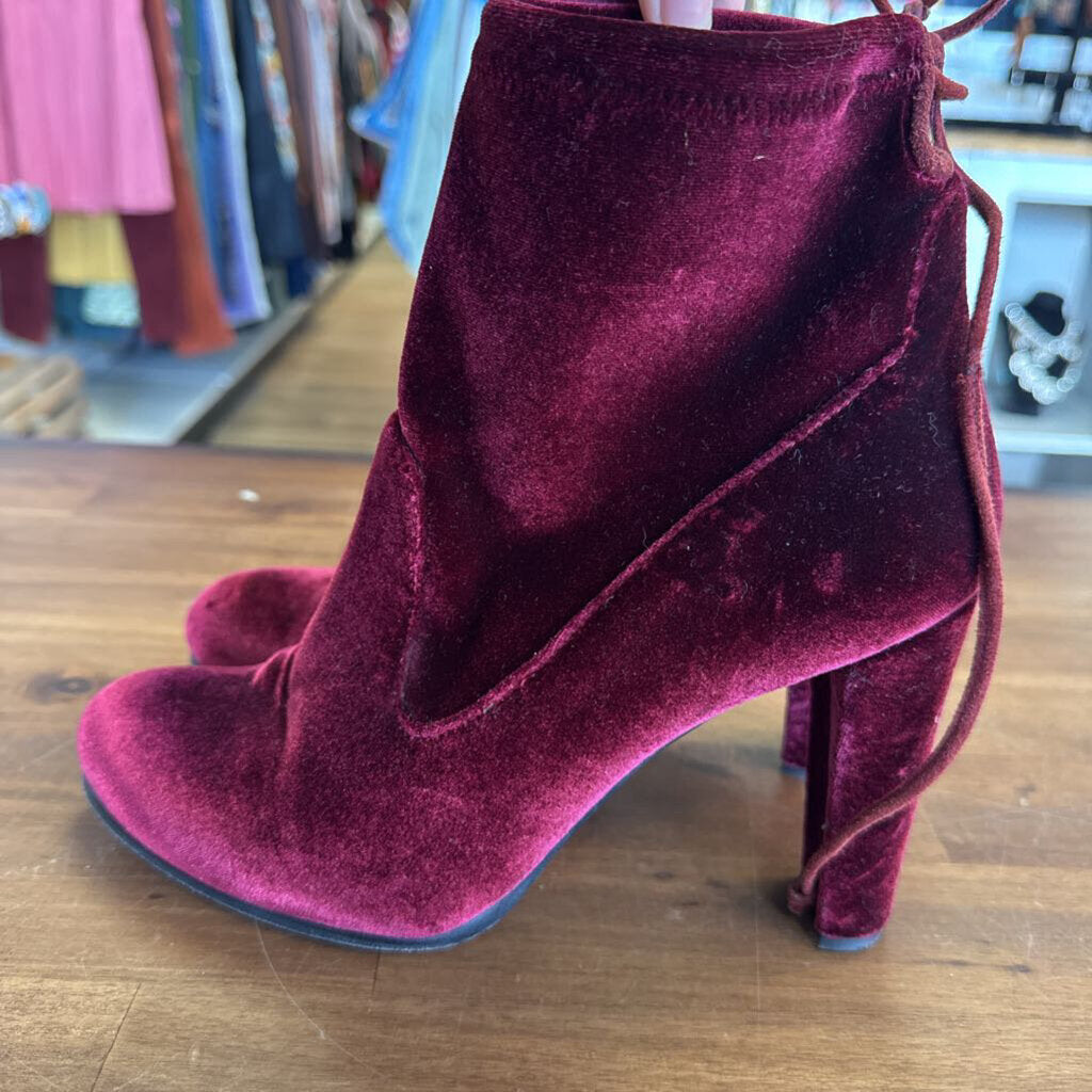 Stuart Weitzman Burgundy Velvet Ankle Boots 8