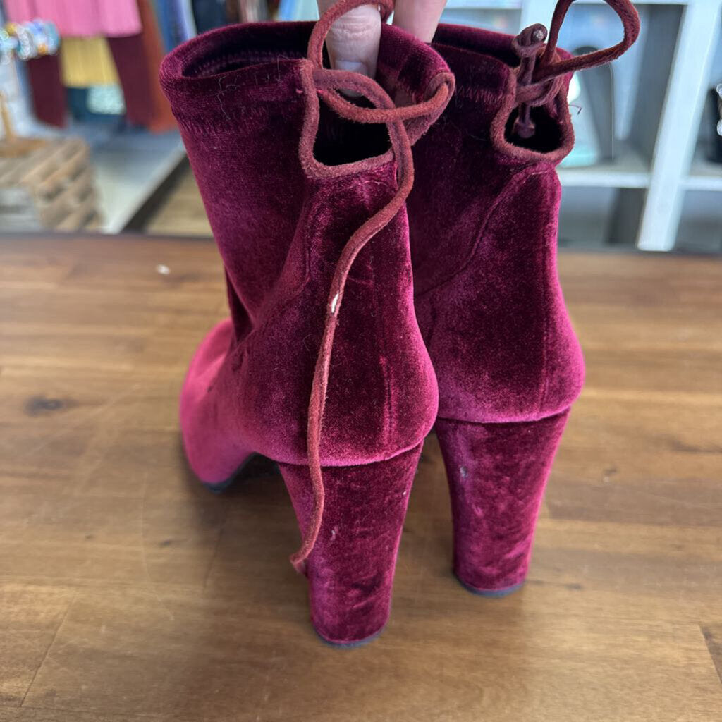 Stuart Weitzman Burgundy Velvet Ankle Boots 8